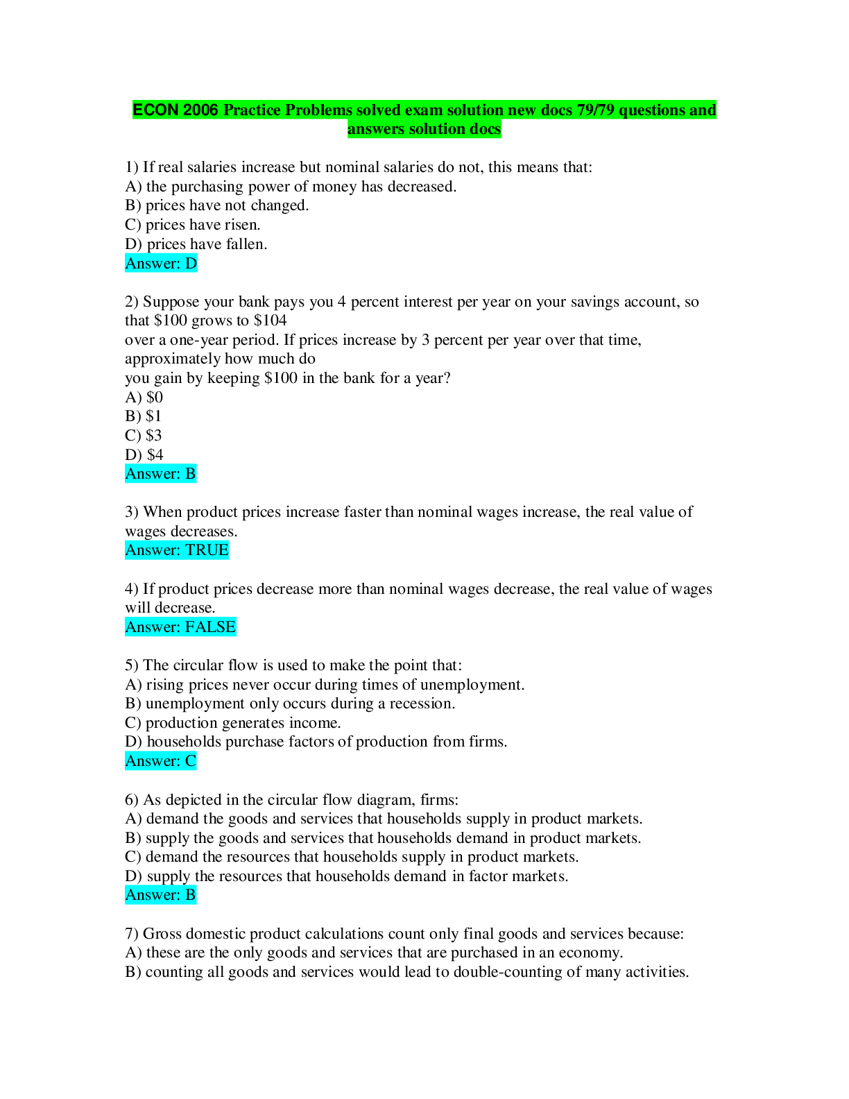 Preview image of ECON 2006 Practice Problems solved exam solution new docs 79/79 questions and answers solution docs document